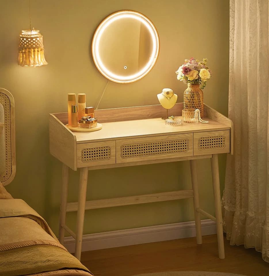 SONGMICS HOME Schminktisch Kosmetiktisch Beige mit Spiegel Beleuchtung 3 Schubladen - Bild 2