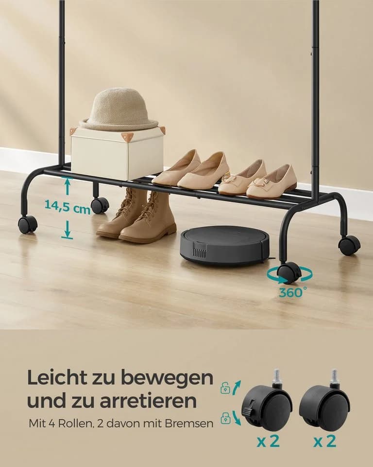 SONGMICS Kleiderständer Garderobenständer auf Rollen 50 kg Tintenschwarz - Bild 4