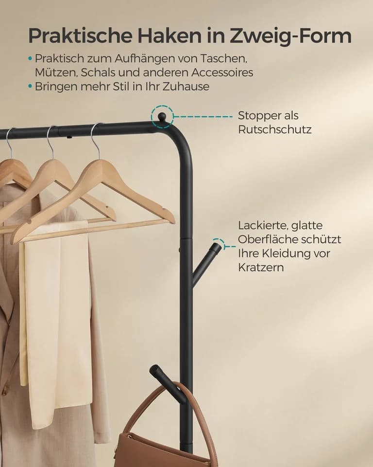 SONGMICS Kleiderständer Garderobenständer auf Rollen 50 kg Tintenschwarz - Bild 5