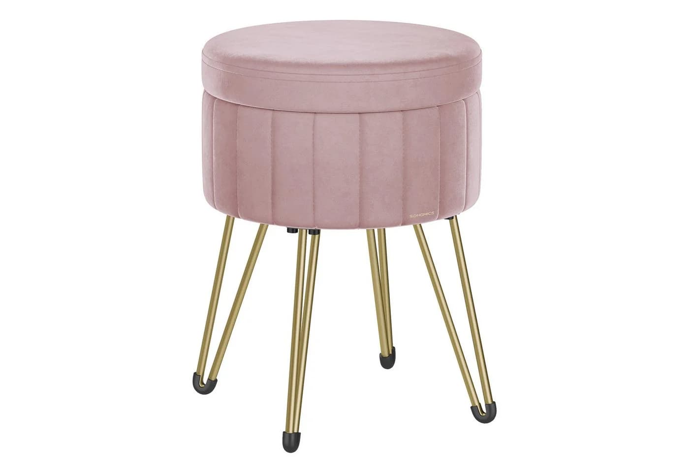 SONGMICS Sitzhocker Schminkhocker Samt 4 Metallbeine Pastellrosa - Bild 2