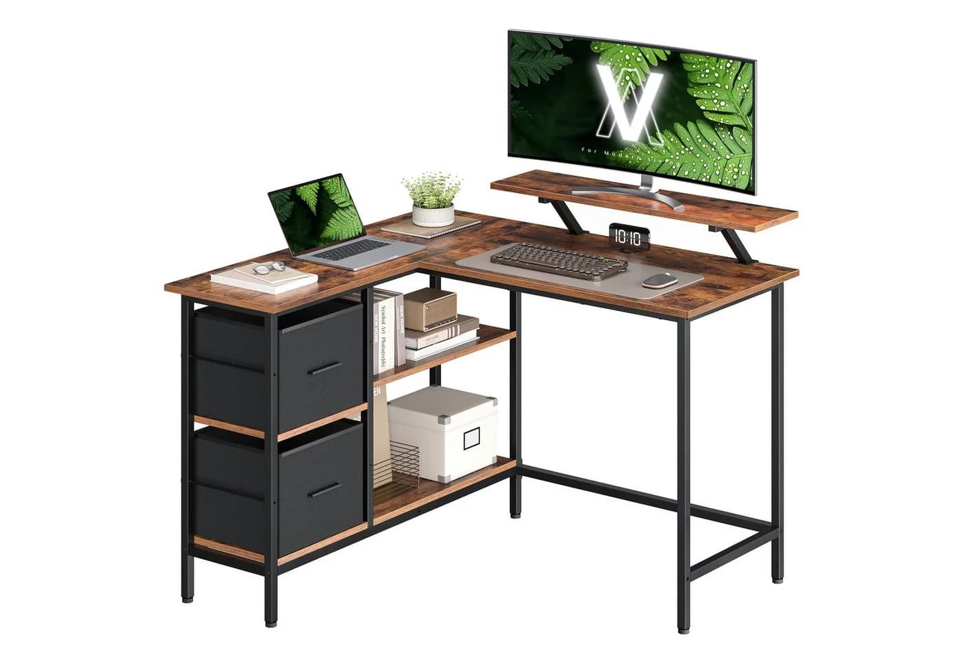 VASAGLE Eckschreibtisch L-Form mit verstellbarer Ablage und Monitorständer, 115/135 cm - Bild 2