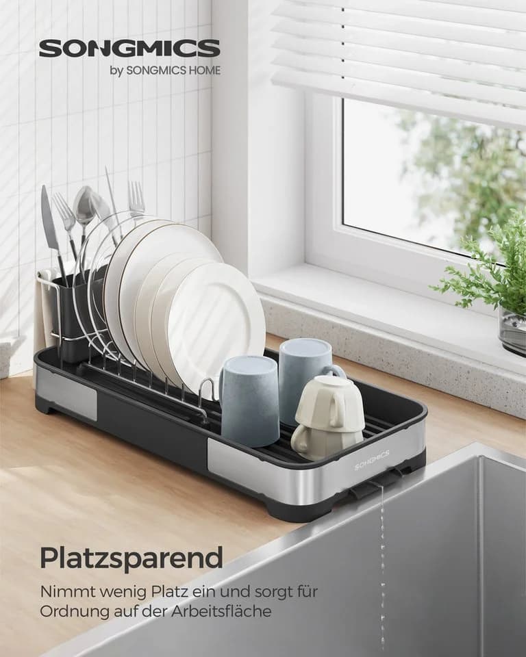SONGMICS Abtropfgestell Edelstahl Rostfrei Besteckhalter Schwarz/Silber