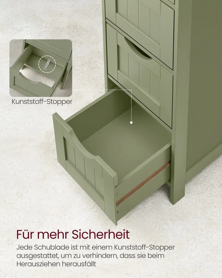 VASAGLE Badkommode mit 4 Schubladen Weiß/Grau/Lorbeergrün - Bild 3