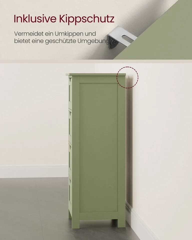 VASAGLE Badkommode mit 4 Schubladen Weiß/Grau/Lorbeergrün - Bild 4