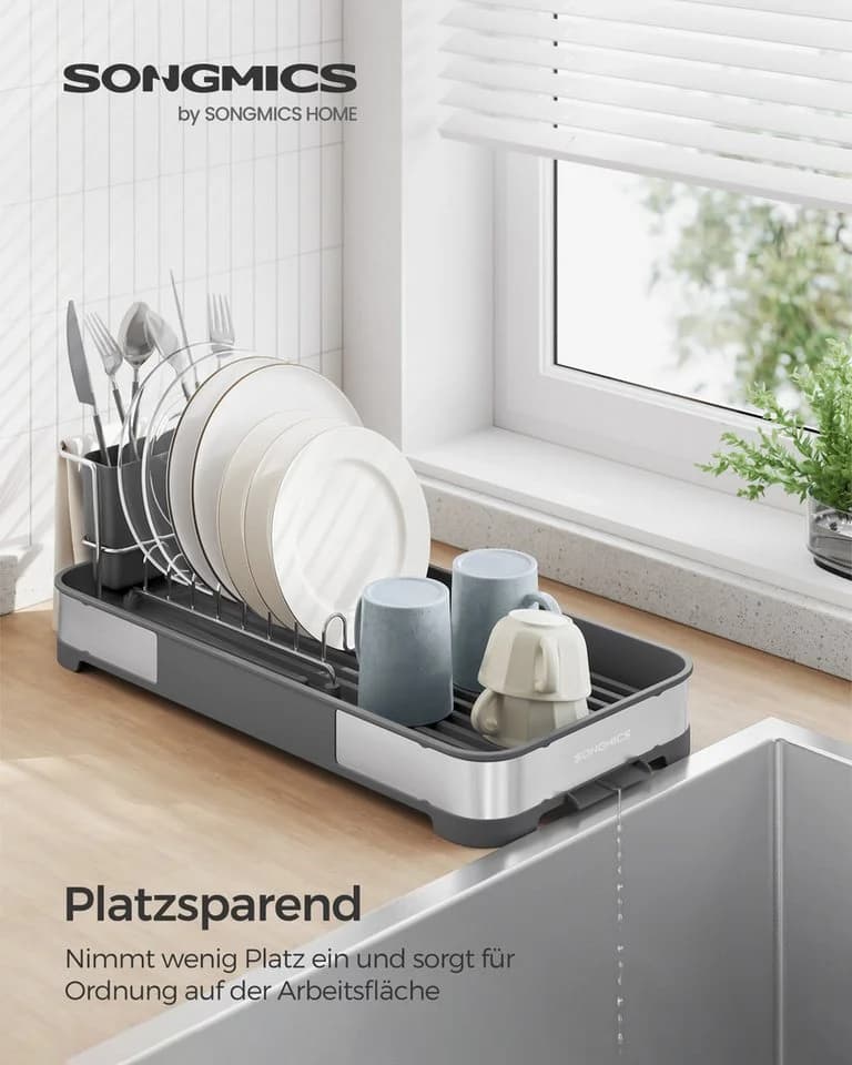 SONGMICS Abtropfgestell Edelstahl Rostfrei Schwarz/Grau