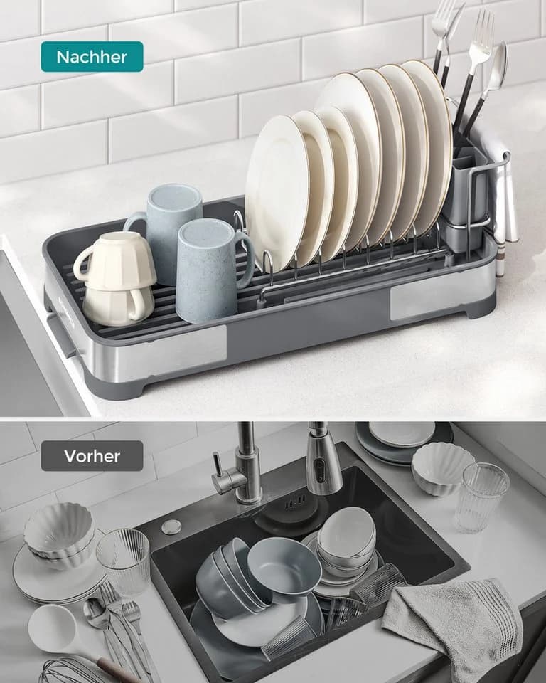 SONGMICS Abtropfgestell Edelstahl Rostfrei Schwarz/Grau - Bild 3
