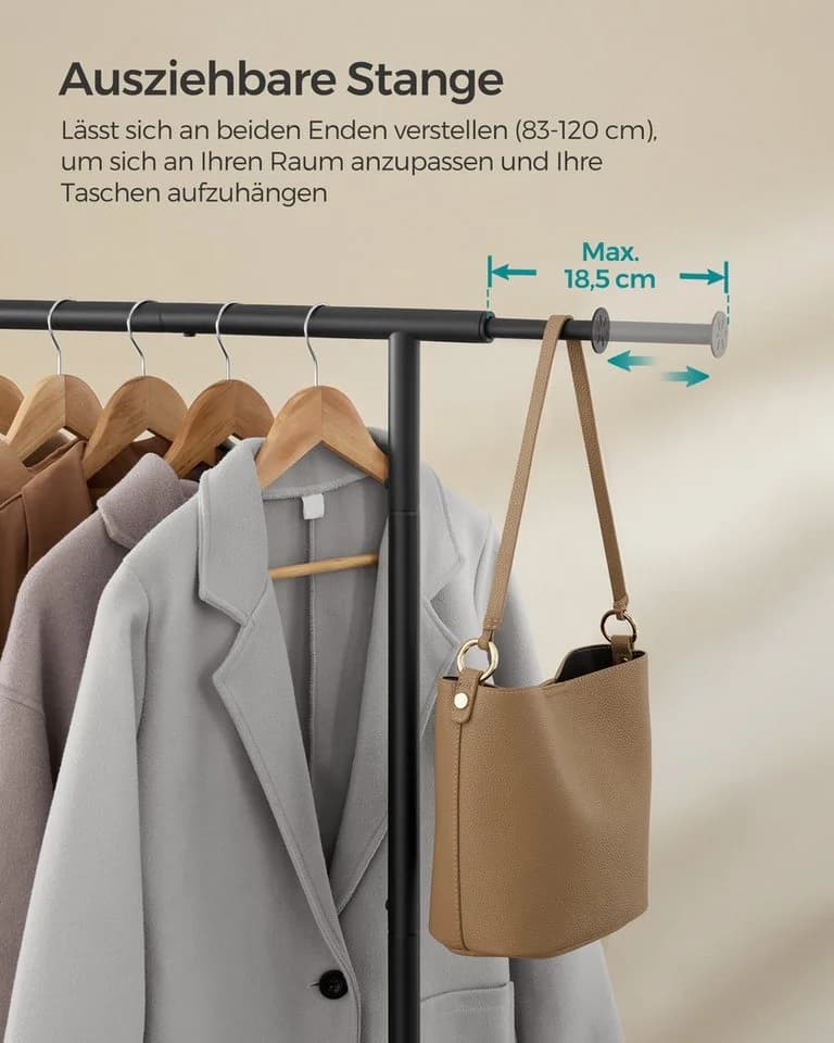 SONGMICS Kleiderständer auf Rollen ausziehbar 40 x (83-120) x 156 cm bis 45 kg Tintenschwarz - Bild 3