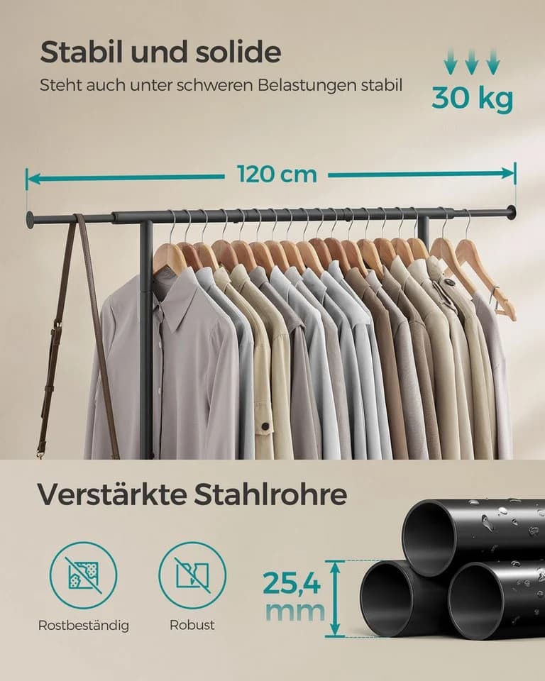 SONGMICS Kleiderständer auf Rollen ausziehbar 40 x (83-120) x 156 cm bis 45 kg Tintenschwarz - Bild 4
