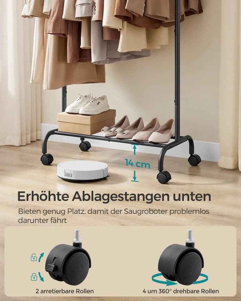 SONGMICS Kleiderständer auf Rollen ausziehbar 40 x (83-120) x 156 cm bis 45 kg Tintenschwarz - Bild 5