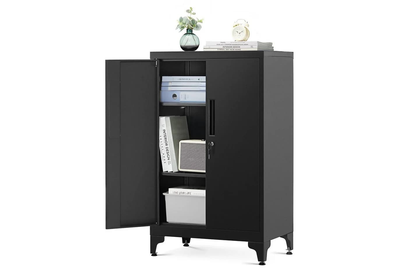 SONGMICS Aktenschrank Mehrzweckschrank Büroschrank 2 Türen abschließbar Stahl - Bild 2