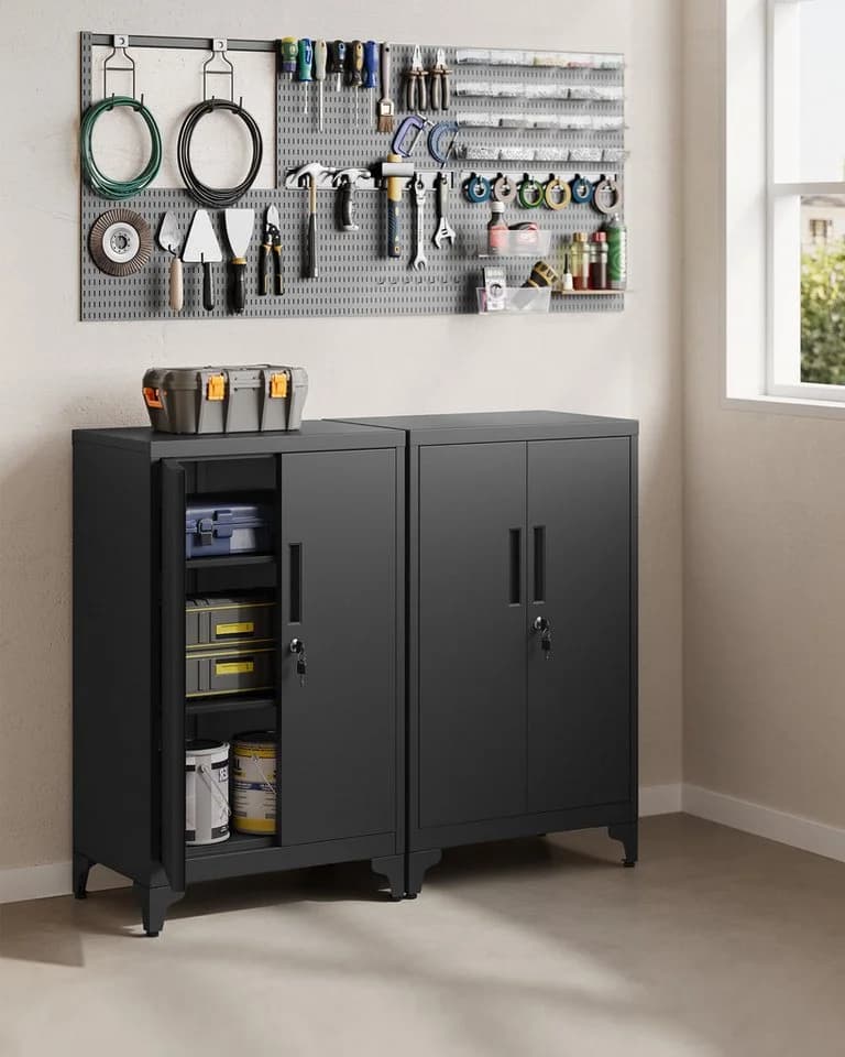 SONGMICS Aktenschrank Mehrzweckschrank Büroschrank 2 Türen abschließbar Stahl - Bild 3