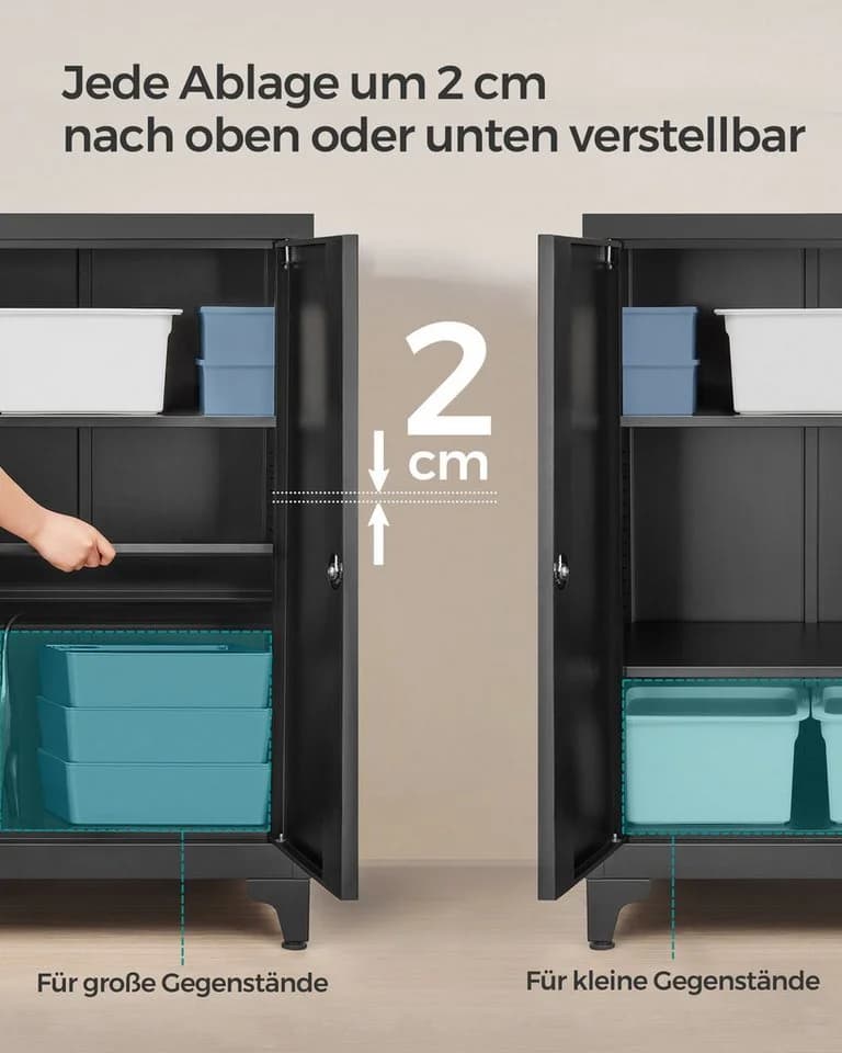 SONGMICS Aktenschrank Mehrzweckschrank Büroschrank 2 Türen abschließbar Stahl - Bild 4