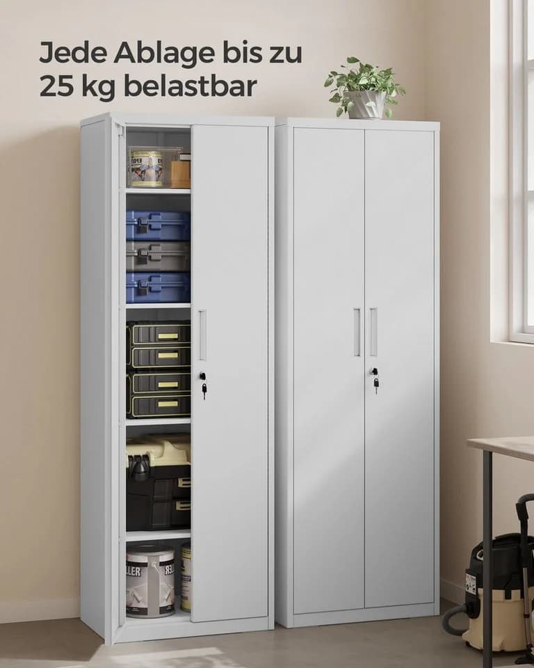 SONGMICS Aktenschrank Mehrzweckschrank Stahl-Aufbewahrungsschrank 5 Ebenen Doppeltüren Schloss Werkzeugschrank verstellbare Ablagen - Bild 3