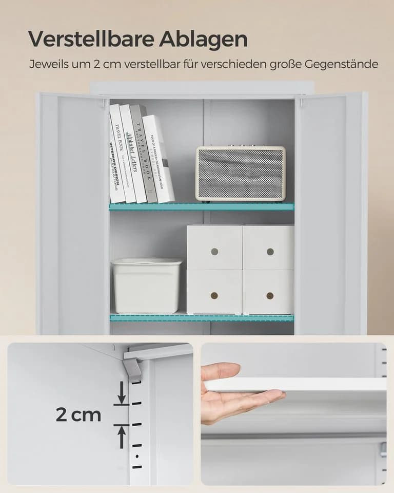 SONGMICS Aktenschrank Mehrzweckschrank Stahl-Aufbewahrungsschrank 5 Ebenen Doppeltüren Schloss Werkzeugschrank verstellbare Ablagen - Bild 4