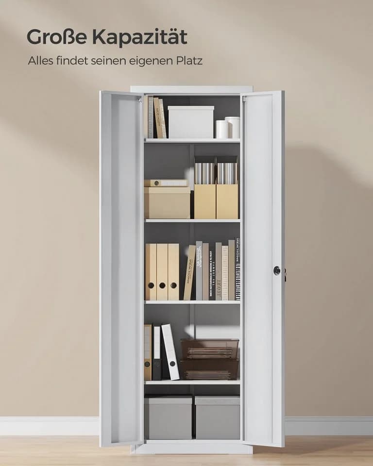 SONGMICS Aktenschrank Mehrzweckschrank Stahl-Aufbewahrungsschrank 5 Ebenen Doppeltüren Schloss Werkzeugschrank verstellbare Ablagen - Bild 5