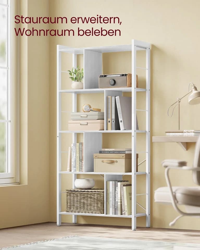 VASAGLE Bücherregal Standregal Weiß Metallgestell - Bild 3