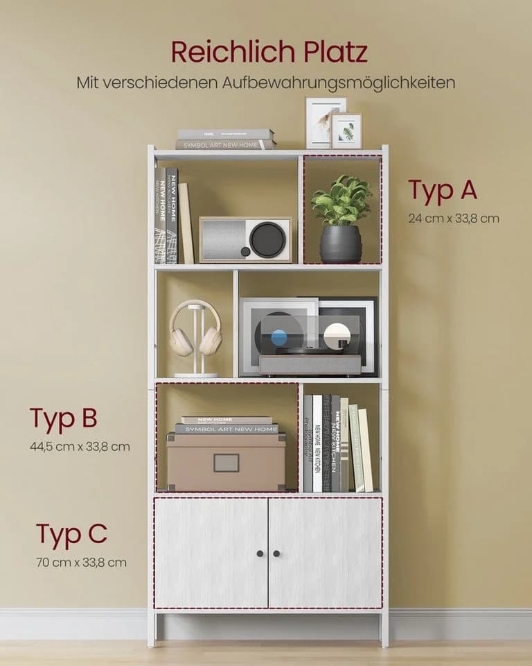 VASAGLE Bücherregal, Standregal, Bücherschrank mit 4 offenen Regalebenen Ahornweiß-Wolkenweiß - Bild 4