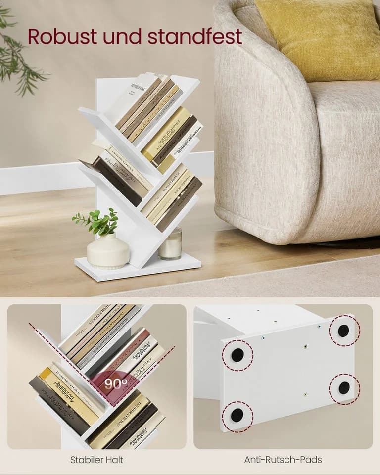 VASAGLE Bücherregal Baumform Standregal 5 Ebenen Eckregal Wolkenweiß - Bild 5