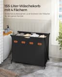 SONGMICS Wäschekorb 4 Fächer 155L Schwarz Klappbar Bild 3