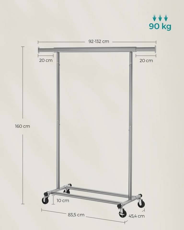SONGMICS Kleiderständer auf Rollen, bis 90 kg belastbar, Taubengrau - Bild 5