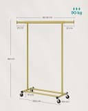 SONGMICS Kleiderständer Garderobenständer auf Rollen Helles Gold 90 kg Bild 5