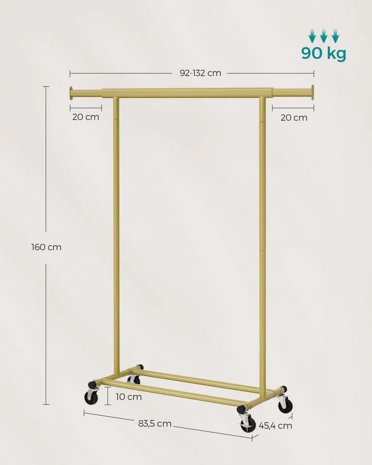 SONGMICS Kleiderständer Garderobenständer auf Rollen Helles Gold 90 kg - Bild 5
