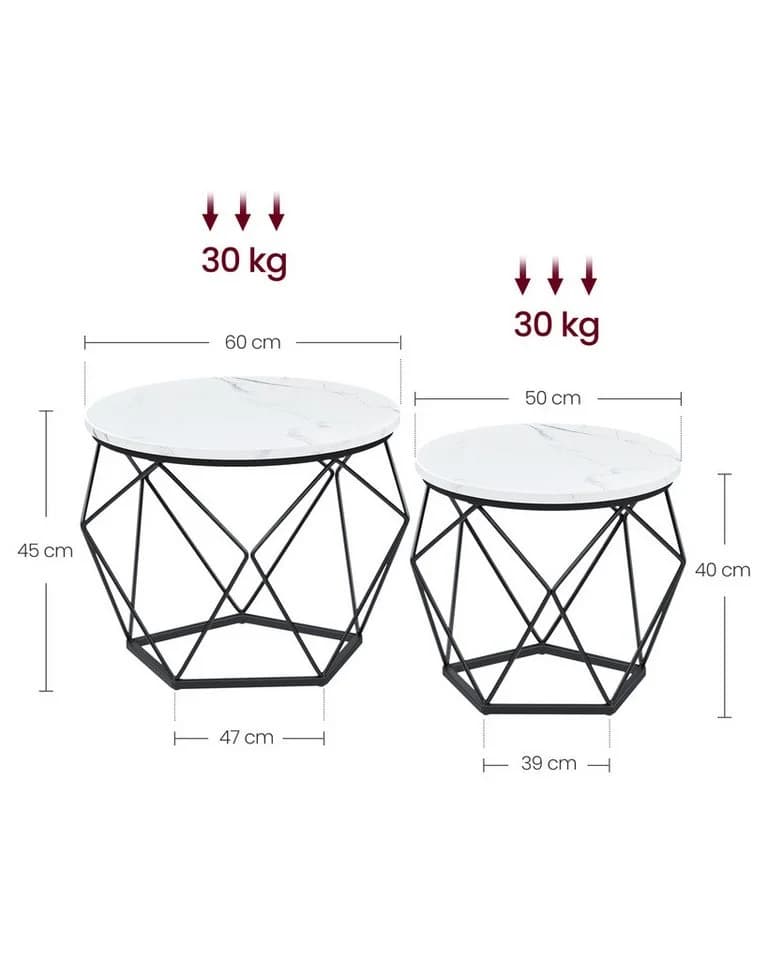 VASAGLE Couchtisch-Set 2er Set Beistelltisch Abnehmbare Tischplatte 60x45cm+50x40cm - Bild 3