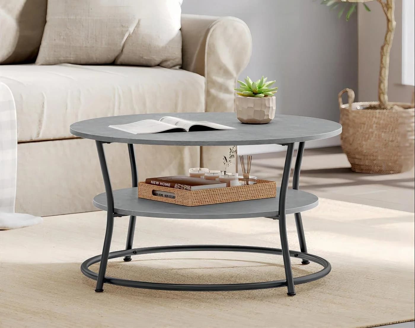 VASAGLE Couchtisch Wohnzimmertisch Ø 80 cm Betongrau - Bild 2