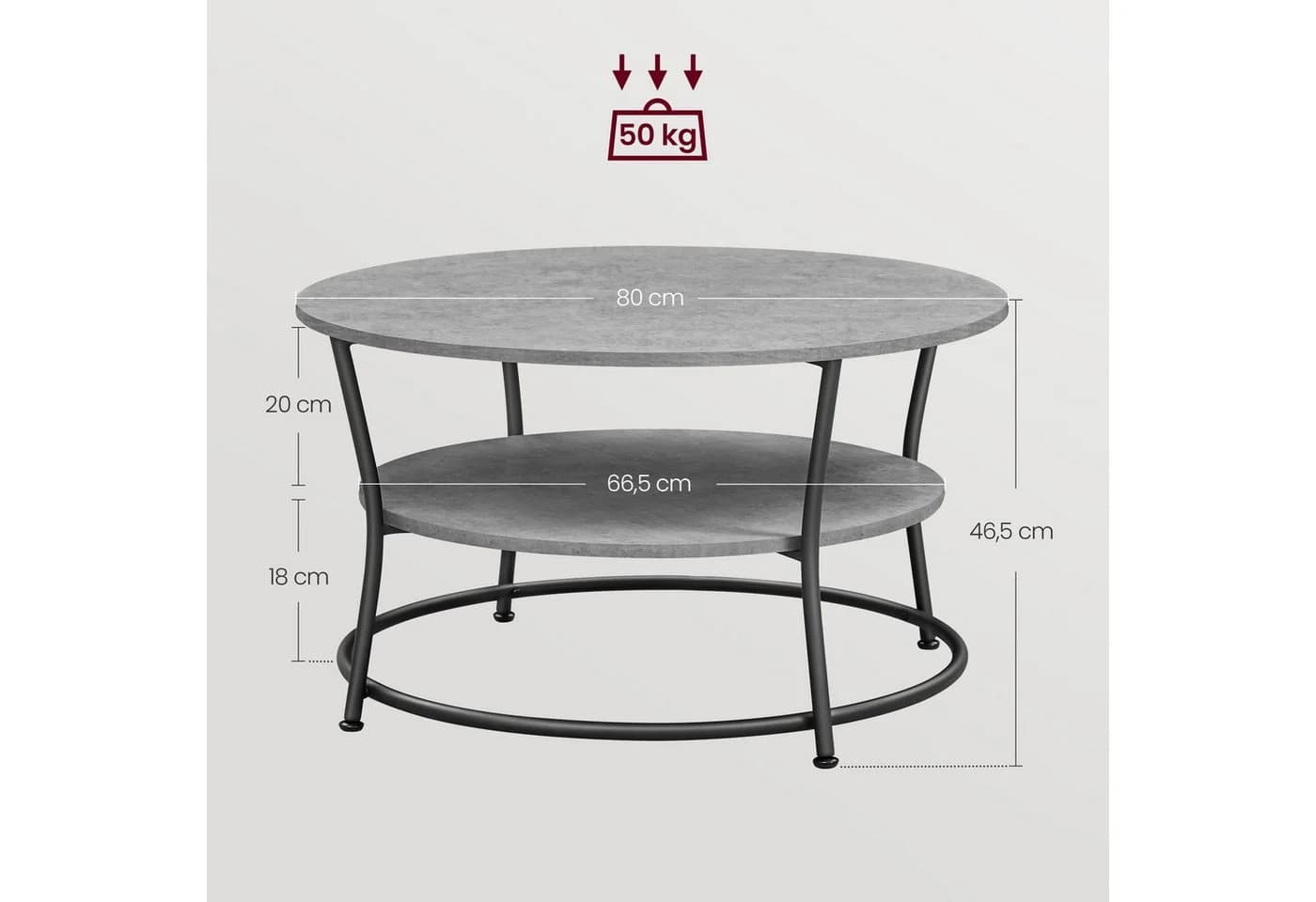 VASAGLE Couchtisch Wohnzimmertisch Ø 80 cm Betongrau - Bild 3