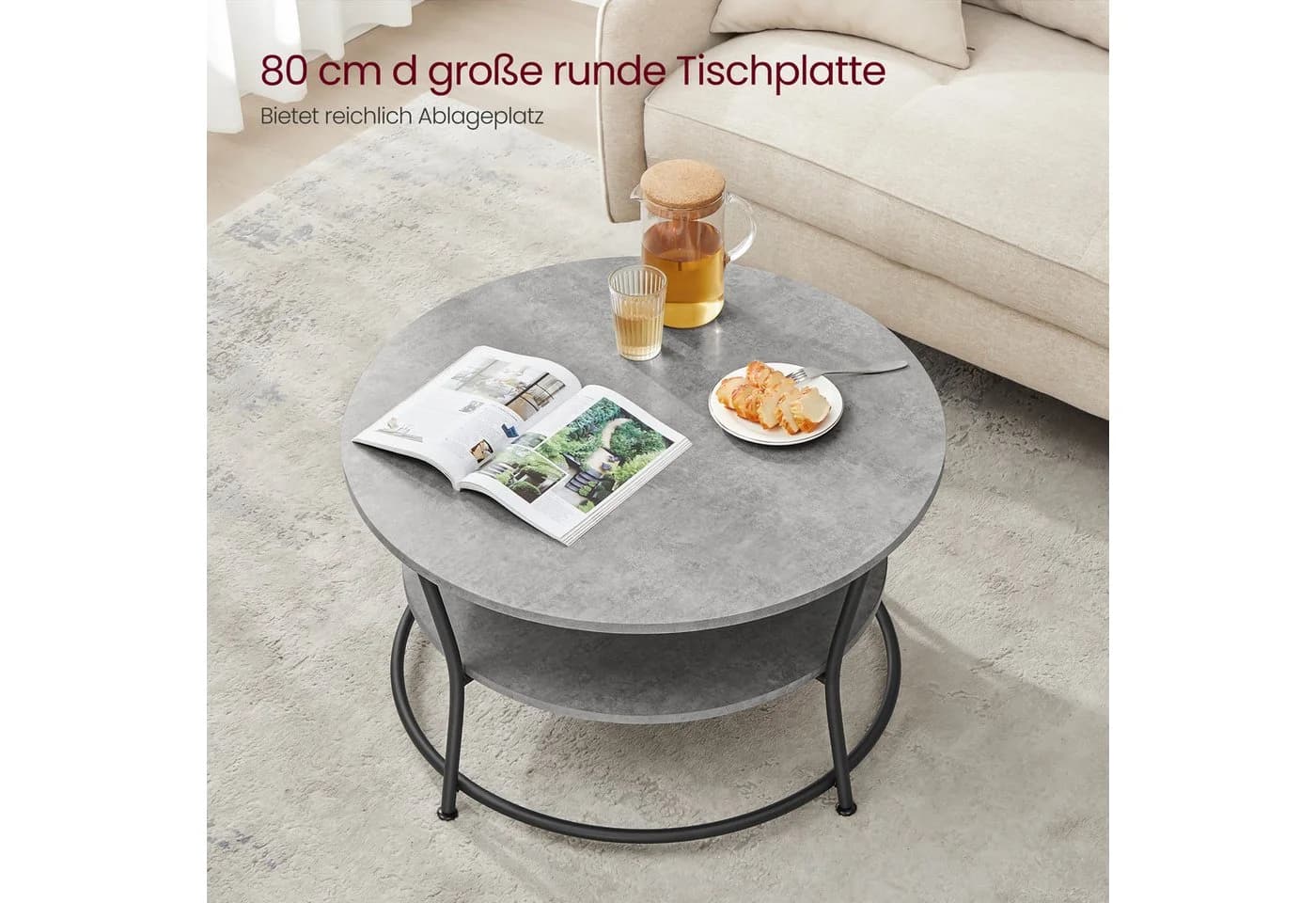 VASAGLE Couchtisch Wohnzimmertisch Ø 80 cm Betongrau - Bild 4