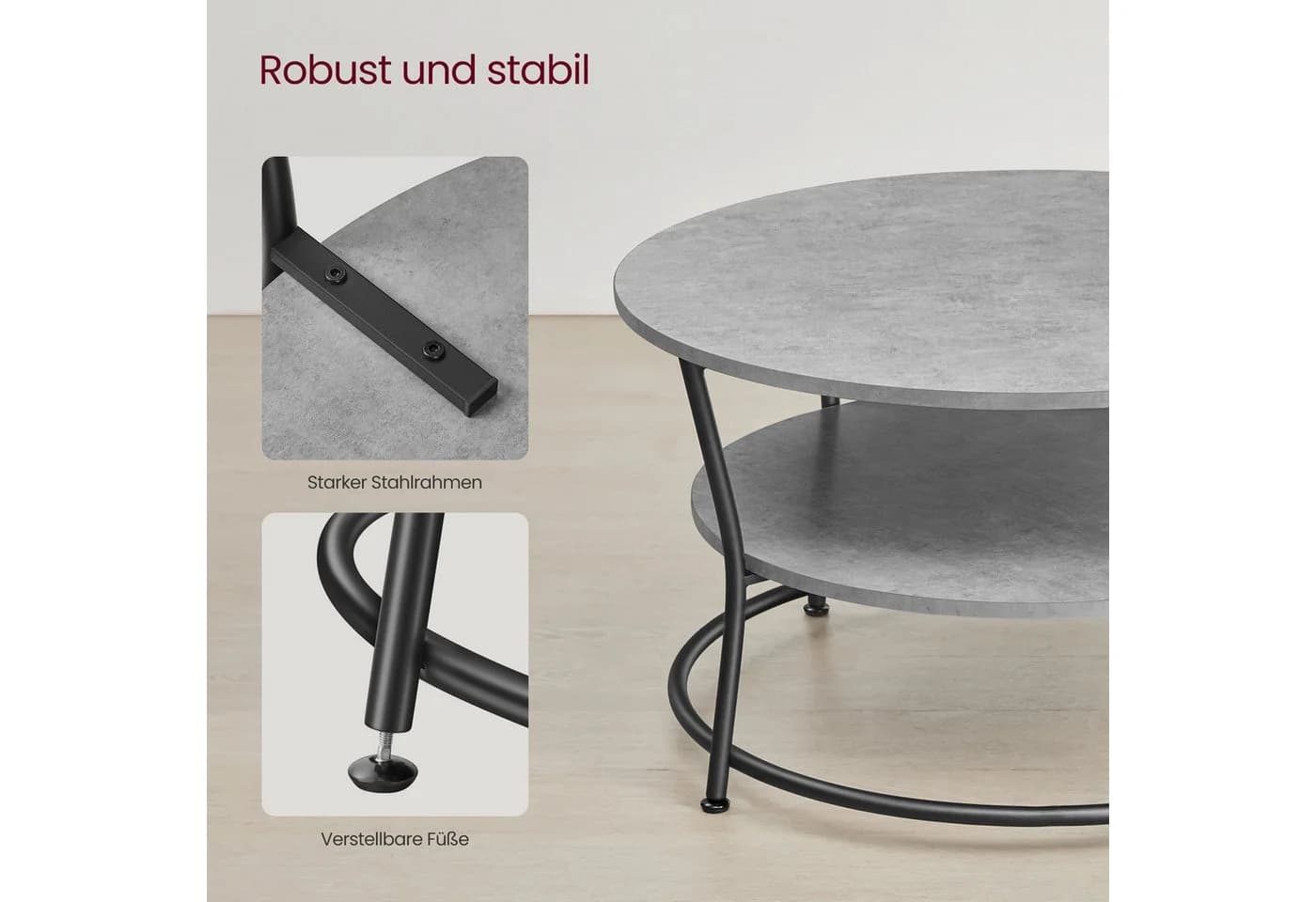 VASAGLE Couchtisch Wohnzimmertisch Ø 80 cm Betongrau - Bild 5