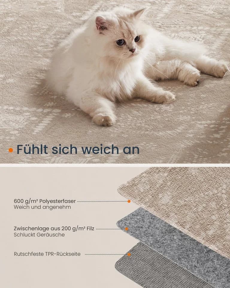 SONGMICS HOME Wohnzimmerteppich 150x80 cm Kurzflor Cappuccinobeige - Bild 5