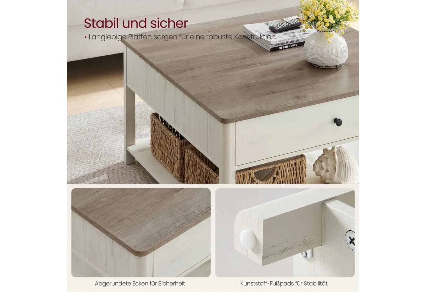 VASAGLE Couchtisch Küstenlook 80x80x45 cm - Bild 4