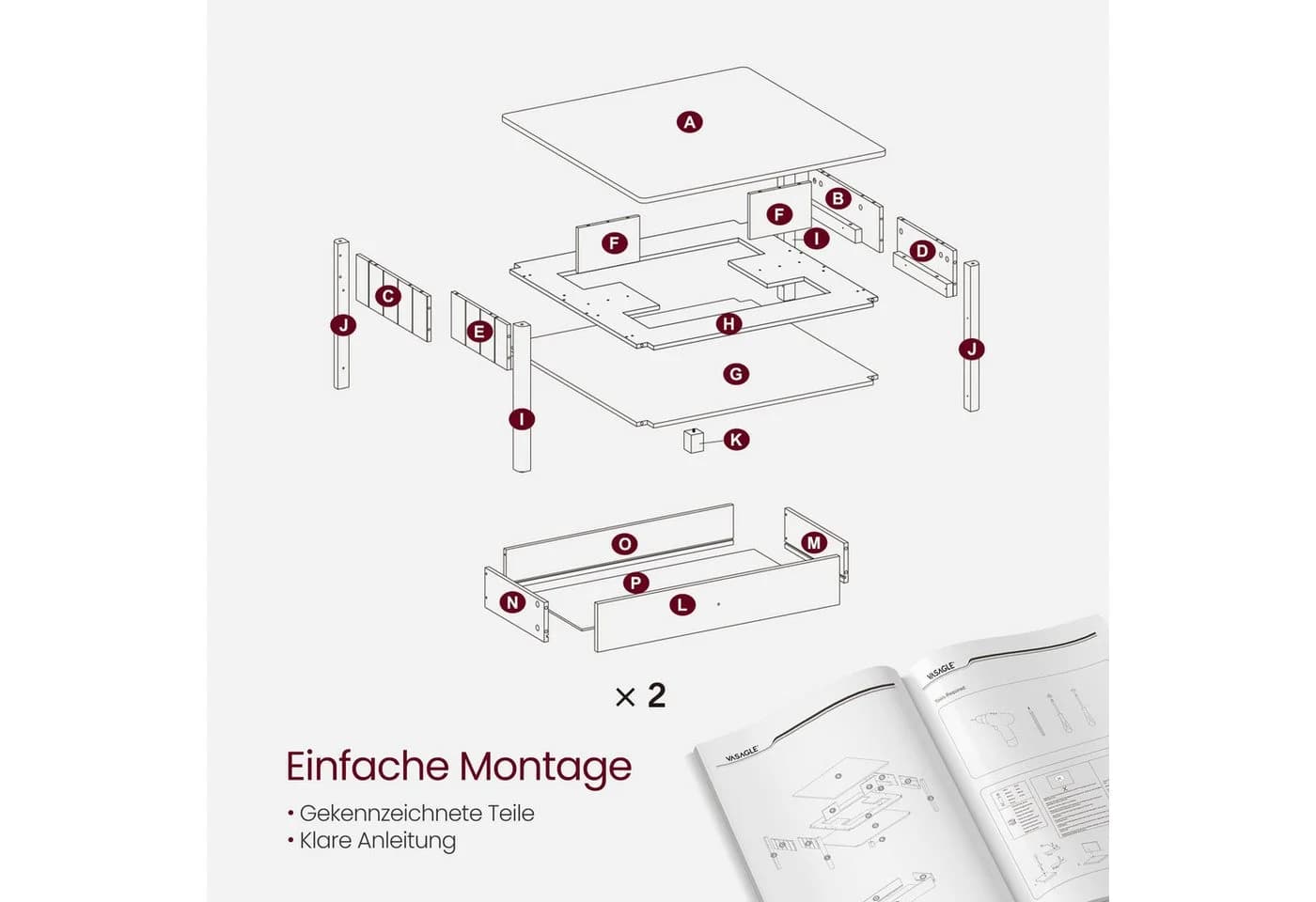 VASAGLE Couchtisch Küstenlook 80x80x45 cm - Bild 5