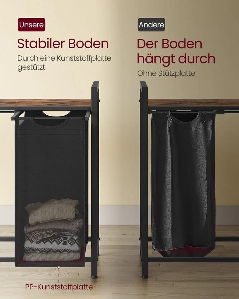 VASAGLE Wäschekorb 4 Fächer mit Ablage Braun Schwarz - Bild 4