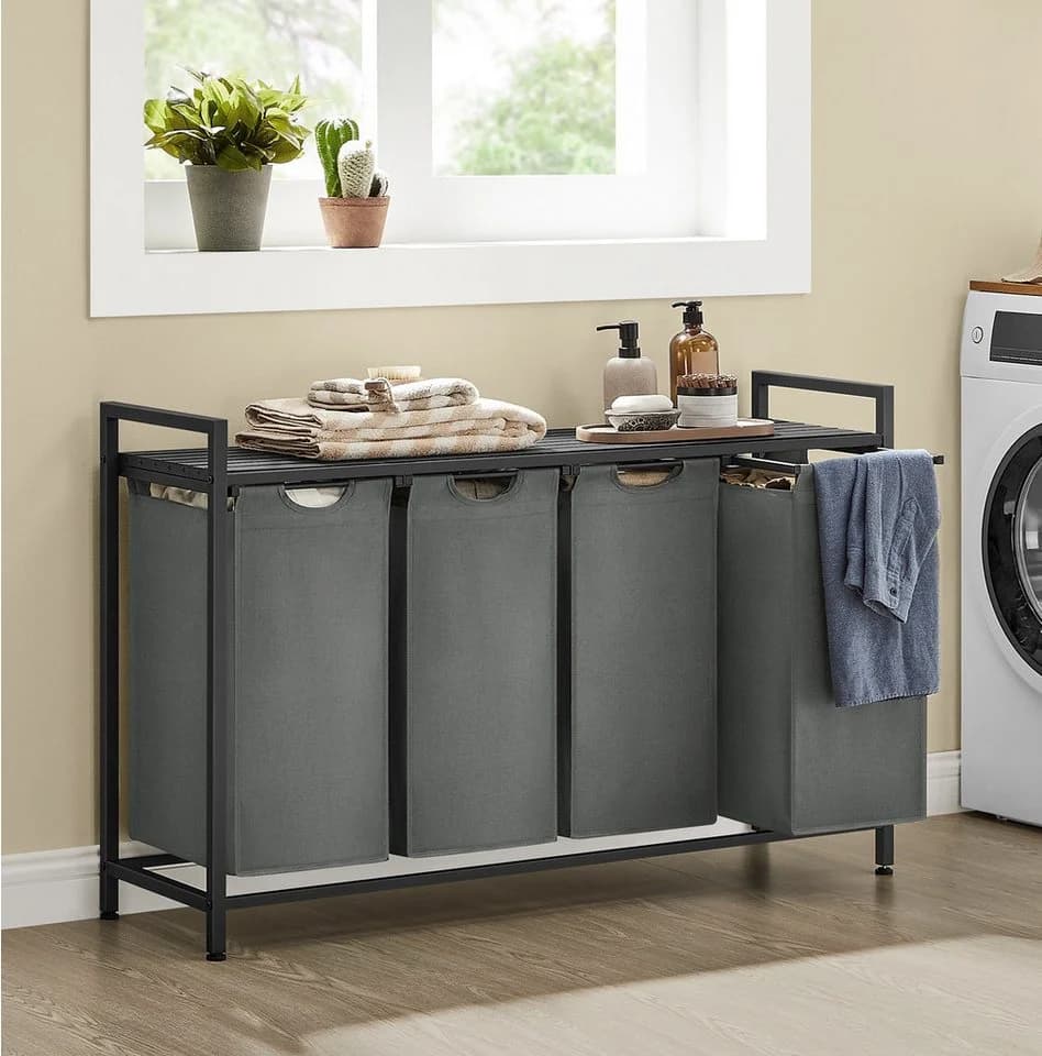 VASAGLE Wäschekorb 4 Fächer mit Ablage ausziehbar abnehmbar 4/5 x 40 L