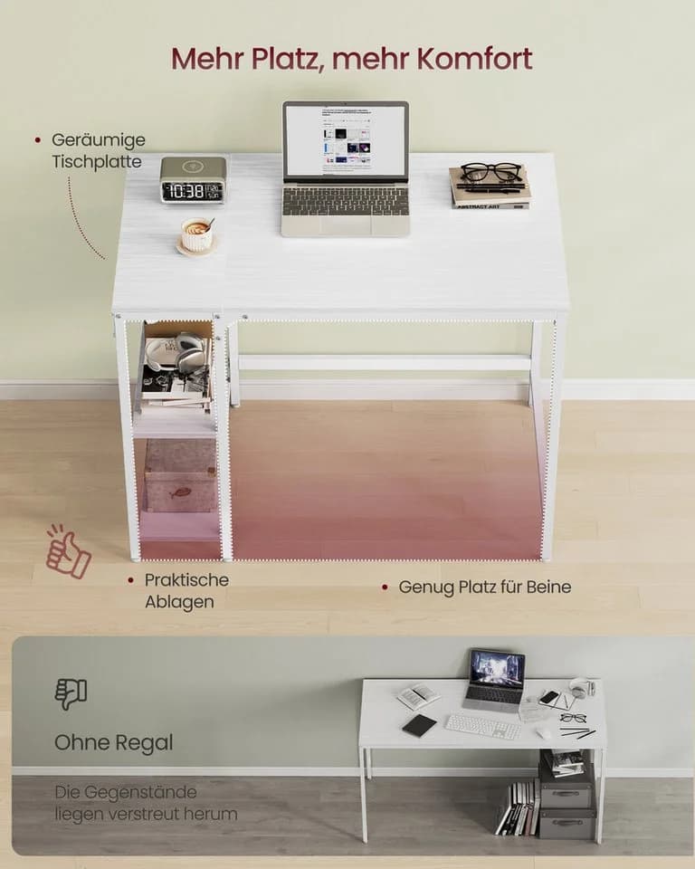 VASAGLE Schreibtisch Computertisch 140cm mit 2 Ablagen Modern - Bild 3