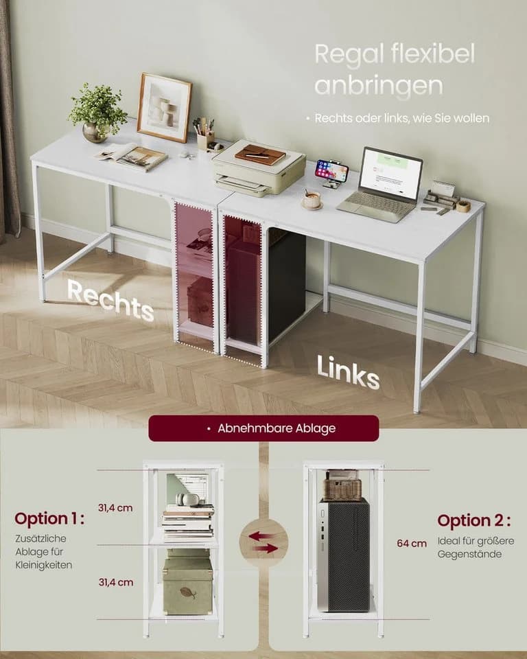 VASAGLE Schreibtisch Computertisch 140cm mit 2 Ablagen Modern - Bild 4