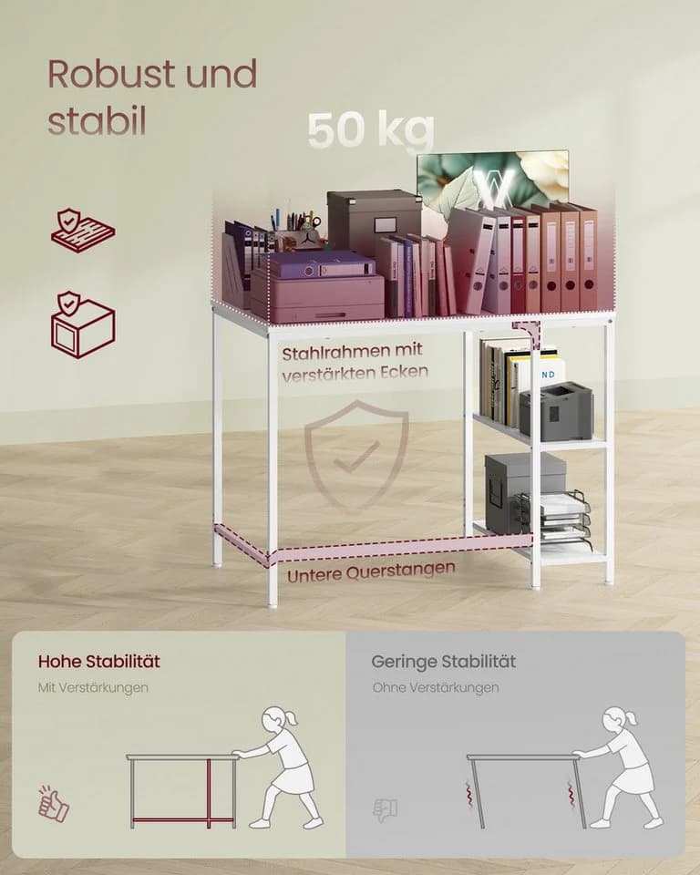 VASAGLE Schreibtisch Computertisch 140cm mit 2 Ablagen Modern - Bild 5