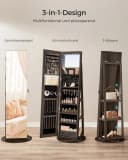 SONGMICS Schmuckschrank mit LED, Spiegel, 360° drehbar, 3 Ablagen Bild 3