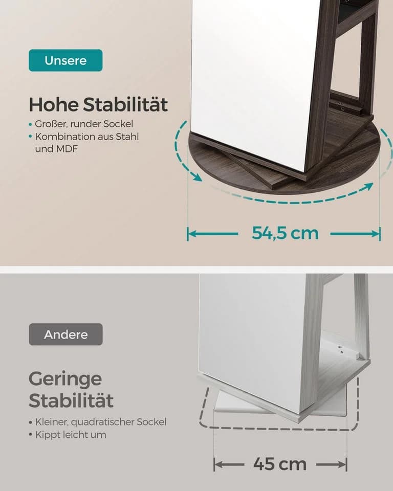 SONGMICS Schmuckschrank mit LED, Spiegel, 360° drehbar, 3 Ablagen - Bild 4