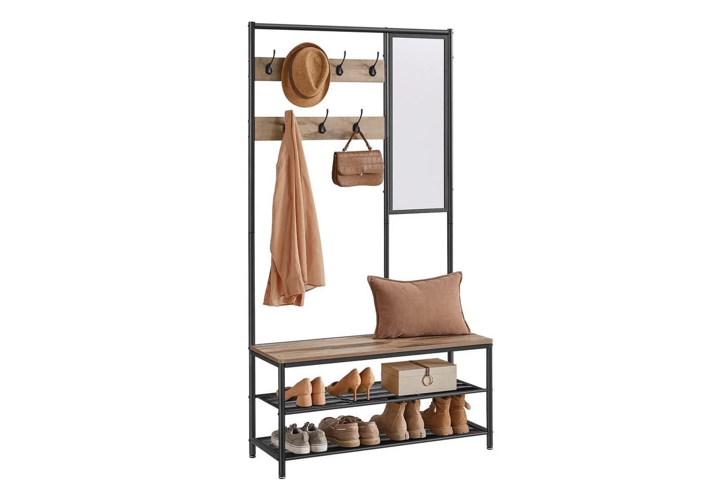 VASAGLE Garderobenständer mit 7 Haken, Spiegel, 35 x 98 x 180 cm - Bild 2