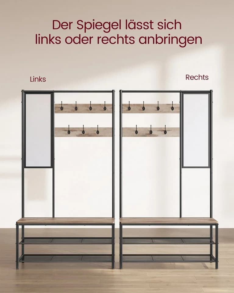 VASAGLE Garderobenständer mit 7 Haken, Spiegel, 35 x 98 x 180 cm - Bild 4