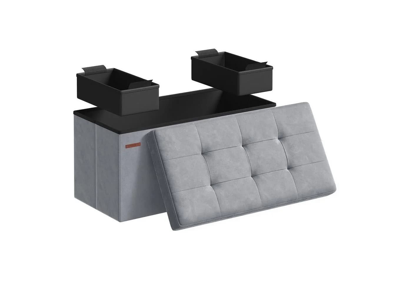 SONGMICS Sitzhocker Aufbewahrungshocker Samtige Klappbare Sitztruhe 76 cm Schwarz/Grau - Bild 4