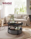 VASAGLE Couchtisch Beistelltisch Rund Wohnzimmertisch Stoffkorb Schwarz/Grau Bild 1