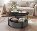 VASAGLE Couchtisch Beistelltisch Rund Wohnzimmertisch Stoffkorb Schwarz/Grau Bild 2
