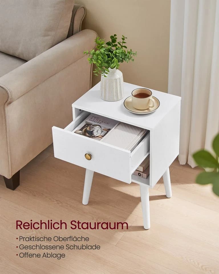 VASAGLE Nachttisch 2-St Schneeweiß Beistelltisch mit Schublade - Bild 3