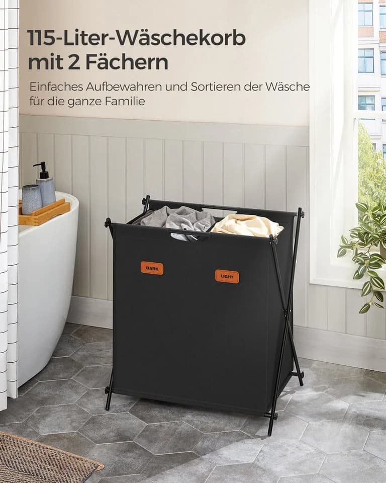 SONGMICS Wäschekorb 115 Liter Klappbares X-Gestell - Bild 3