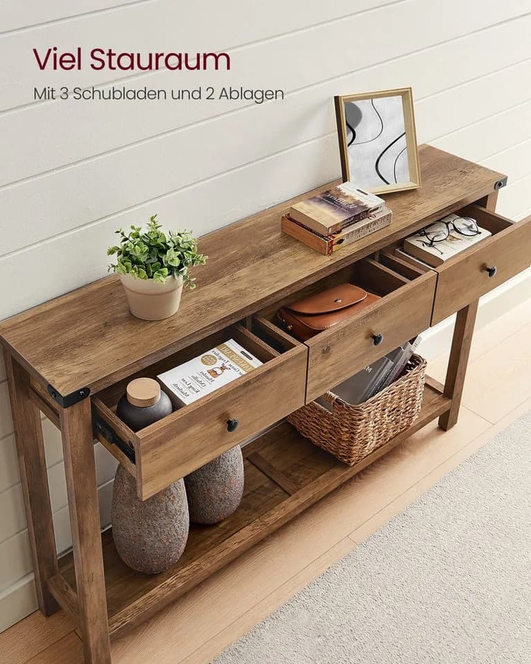 VASAGLE Konsolentisch Beistelltisch Honigbraun 3 Schubladen - Bild 3