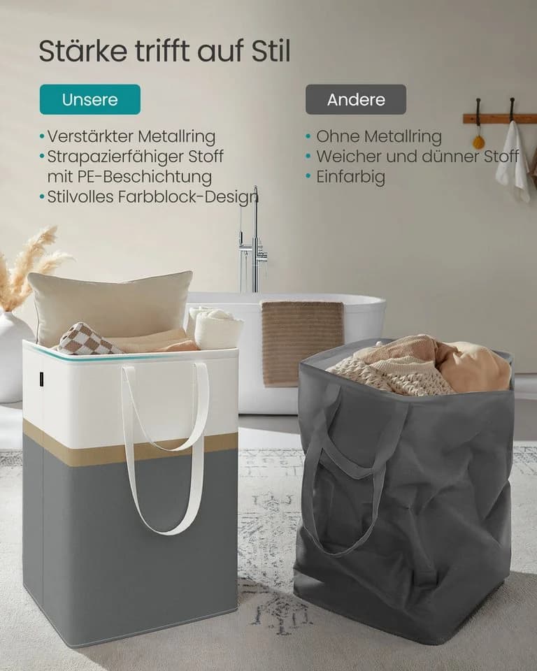 SONGMICS Wäschekorb 2er Set 110 L Faltbar Leicht Zu Tragen Und Zu Reinigen - Bild 4